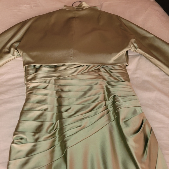 Stunning Niteline Sage Satin Strapless Gown Train Bolero Jacket Lined 14 - Picture 11 of 16